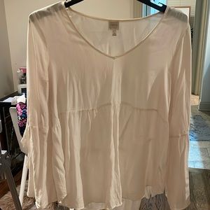 Cupio Cream Ivory Flowy Bell Sleeve w/Ties Blouse Top Size XL 100% Viscose